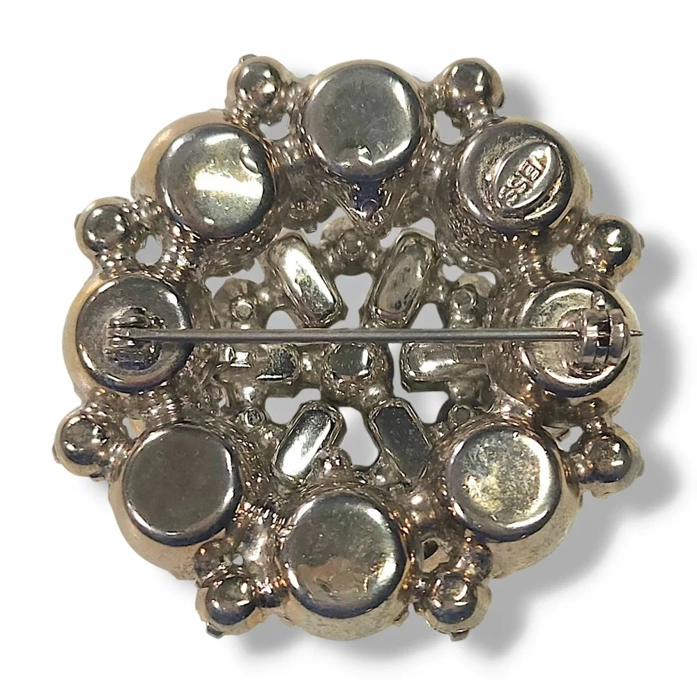 Weiss Clear Rhinestone Brooch Silver Tone Round Cluster Vintage Glam OS